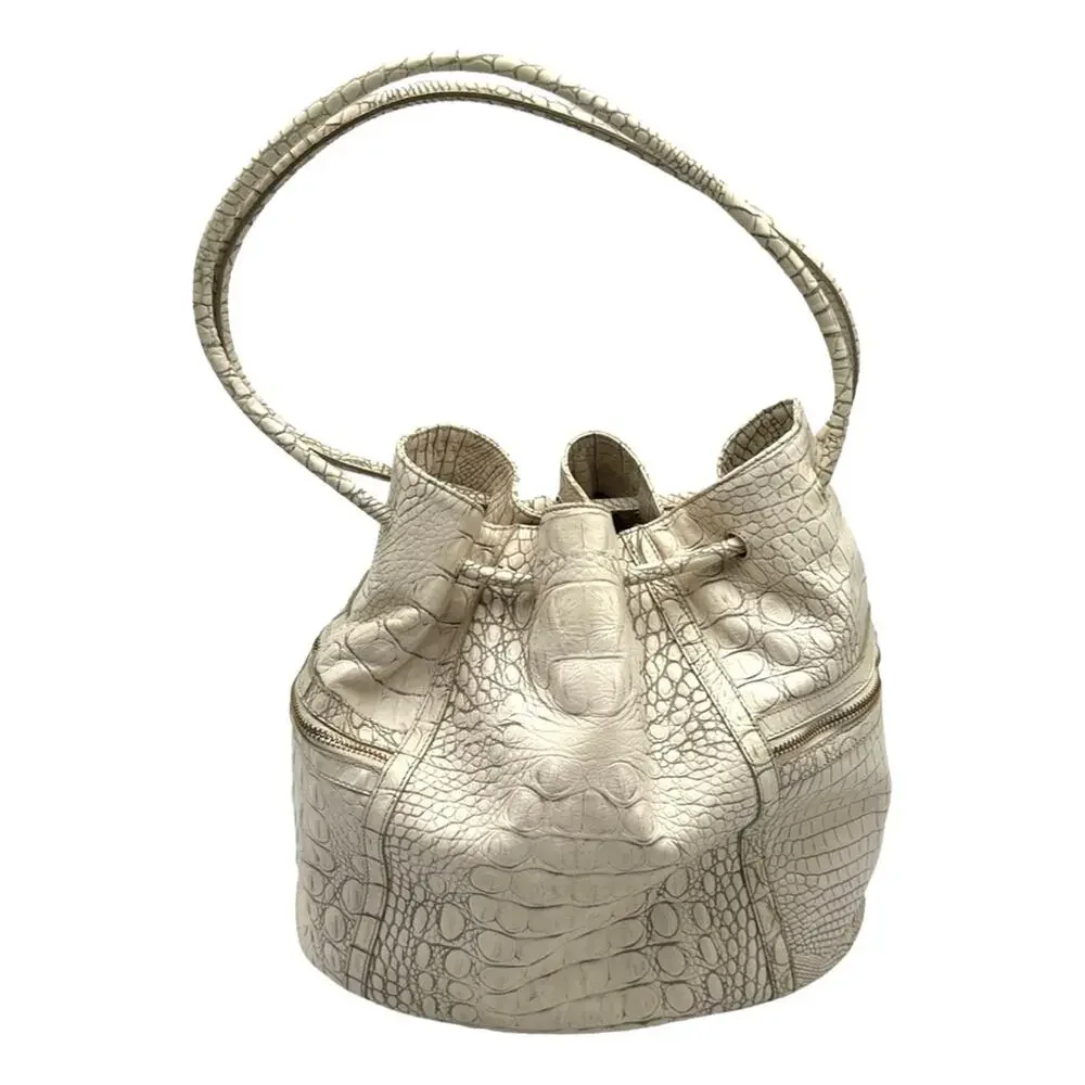 Brahmin Dee Dee Grotto Pearl OffWhite Drawstring Melbourne Croc Embossed Leather - Picture 16 of 16